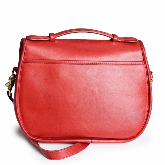 Vintage Coach Plaza Bag Large Red Leather Top Handle Crossbody #9865 1980s - Picture 8 of 17